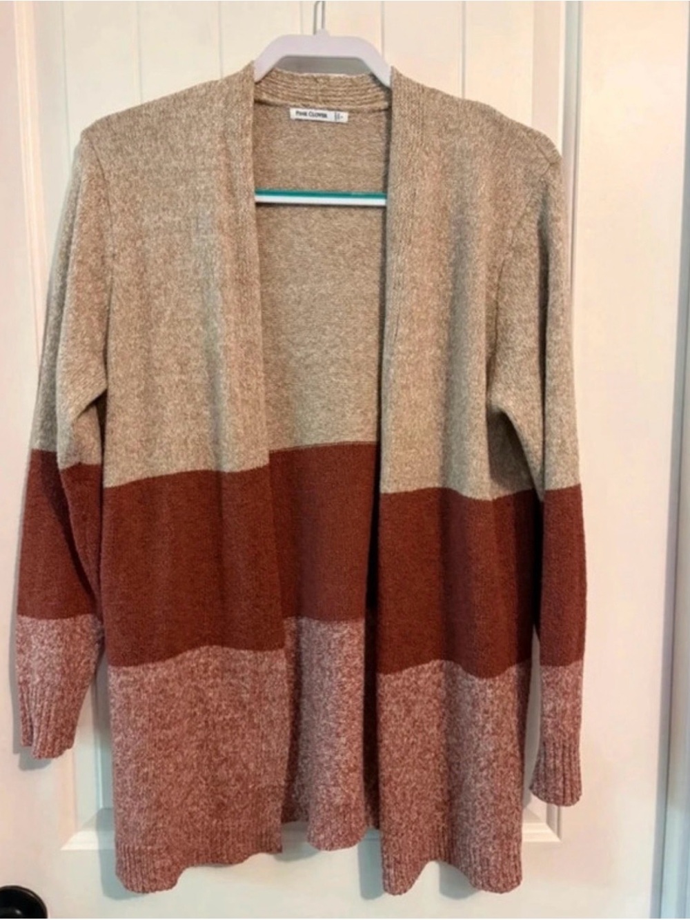 Pink Clover Beige and Rust Colorblock Open Cardigan